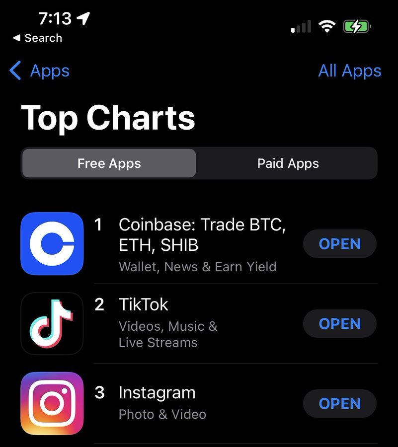 Coinbase telah naik ke puncak Apple App Store di&nbsp;AS